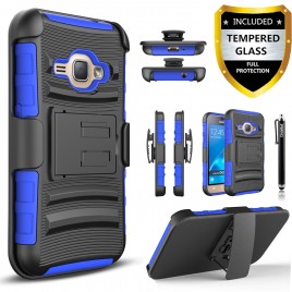 Samsung Galaxy J3, Galaxy Express Prime, Galaxy Sol Case, Dual Layers [Combo Holster] Case And Built-In Kickstand Bundled with [Premium Screen Protector] Hybird Shockproof And Circlemalls Stylus Pen (Blue)